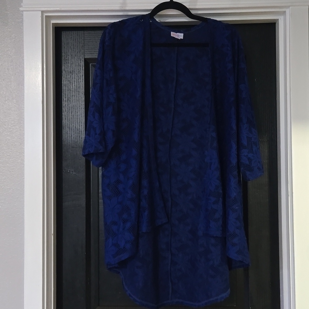 Lularoe Blue Floral Lace Kimono Size Medium